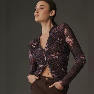 PILCRO Collared Mesh Button Down